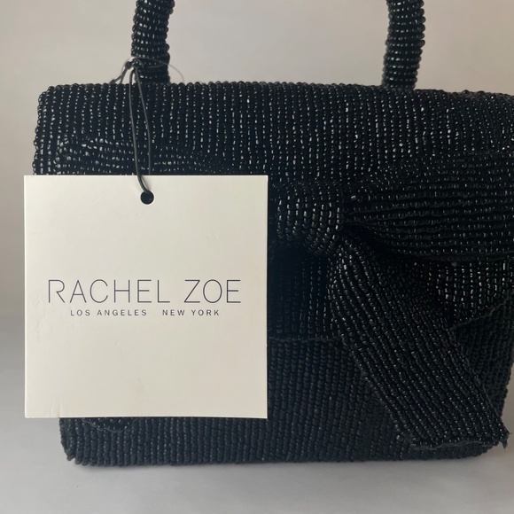 Rachel Zoe Black Beaded Handle Bag / Clutch w Removable Chain Strap Boxed Gift - Picture 3 of 6